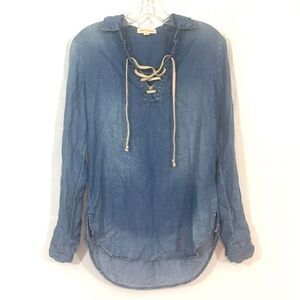 Cloth and stone denim look tunic laced neck top XS